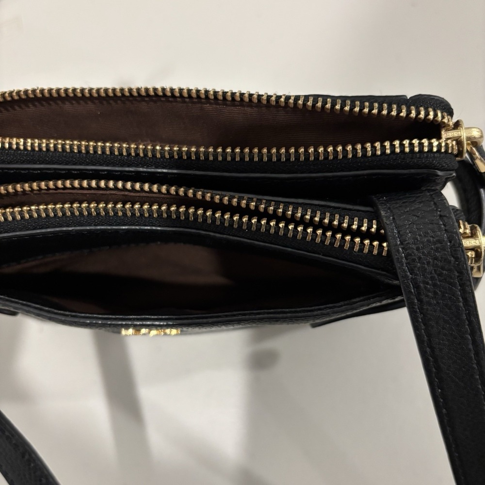 Lauren Ralph Lauren Black Pebbled Leather Crossbody Double Zipper Purse - Picture 10 of 10